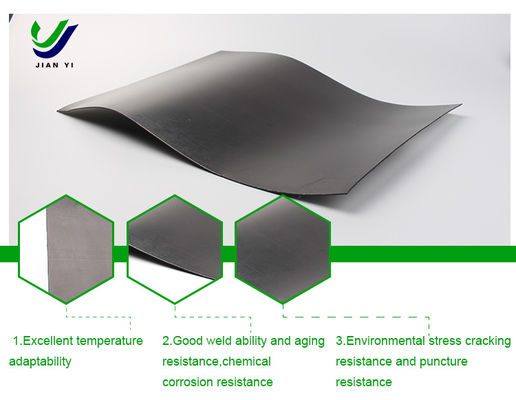 HDPE Geomembrane เรียบเรียบที่มีความต้านทานทางเคมีที่ดีเยี่ยมสําหรับการป้องกันการรั่วไหลในที่เก็บขยะและการพัฒนาเกษตร