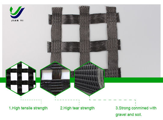 สายด่วน Warp สวมพอลิเอสเตอร์ Geogrid 1-6m ในพื้นดินอ่อนการรักษาพื้นฐาน