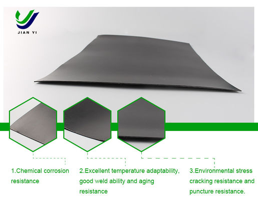 ภูมิแพงแบบเรียบ HDPE ทนต่อสารเคมี มีสารคารคาร์บอนดํา 2.0-3.0%
