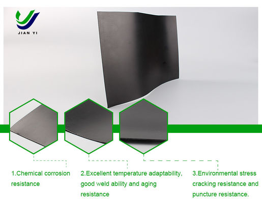 แผ่นเมมเบรน HDPE เรียบที่มีการซึมผ่านต่ำพิเศษ ทนทานต่อการกัดกร่อนของสารเคมี และยืดตัวได้ 700% สำหรับบ่อกักเก็บกากแร่
