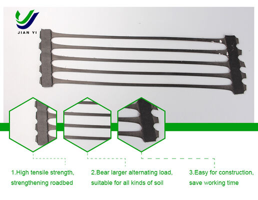 แผ่นใยสังเคราะห์แบบแกนเดียวที่มีความทนทานต่อแรงดึงสูงและทนทานต่อรังสียูวีเพื่อความสามารถในการรับน้ำหนักที่แข็งแกร่งในการเสริมความแข็งแรงของชั้นดินทางและทางรถไฟ