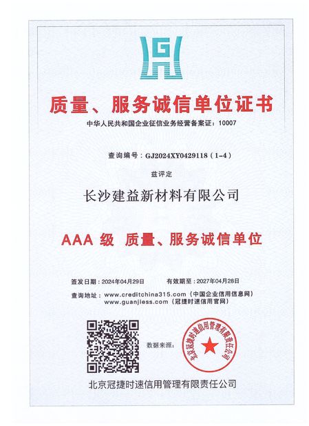 ประเทศจีน Changsha Jian-Yi New Material Co., Ltd. รับรอง