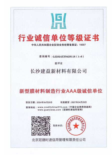 ประเทศจีน Changsha Jian-Yi New Material Co., Ltd. รับรอง