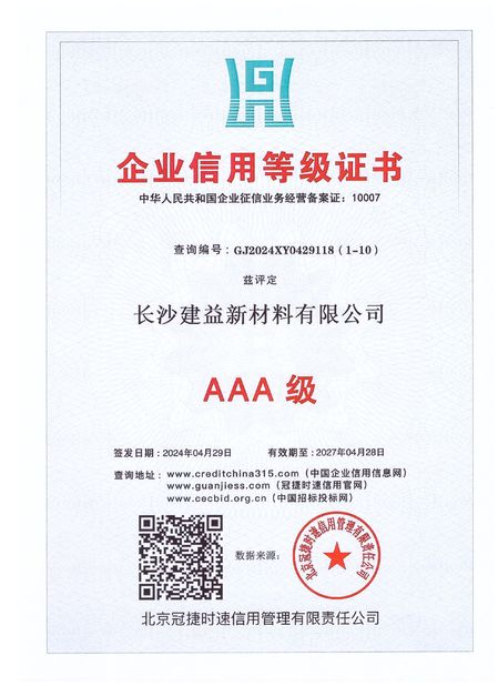 ประเทศจีน Changsha Jian-Yi New Material Co., Ltd. รับรอง